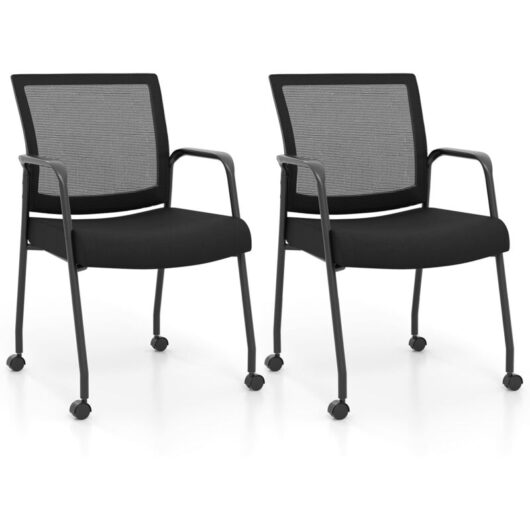 2Pcs Office Guest Chairs Meeting Room Conference Chair on Wheels - Costway