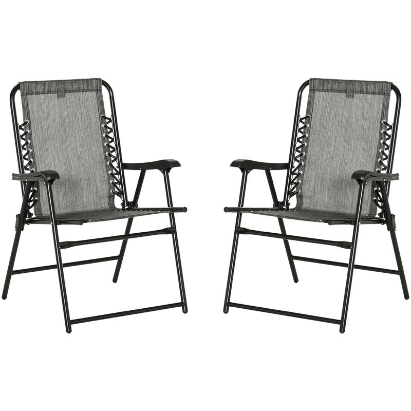 2Pcs Outdoor Patio Folding Chairs, Portable Garden Loungers Grey - Outsunny