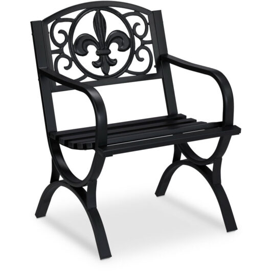 Antique-looking garden chair, patio furniture, outdoor seating with armrests, wide seat, vintage design, black - Relaxdays