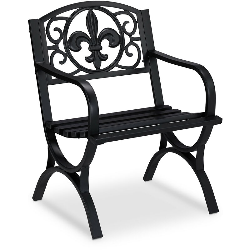 Antique-looking garden chair, patio furniture, outdoor seating with armrests, wide seat, vintage design, black - Relaxdays