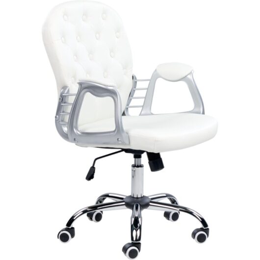Beliani - Faux Leather Office Chair White Swivel Adjustable Buttoned Backrest Princess