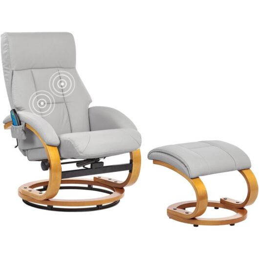 Beliani - Faux Leather Recliner Chair with Footstool Massage Heated Swivel Light Grey Force