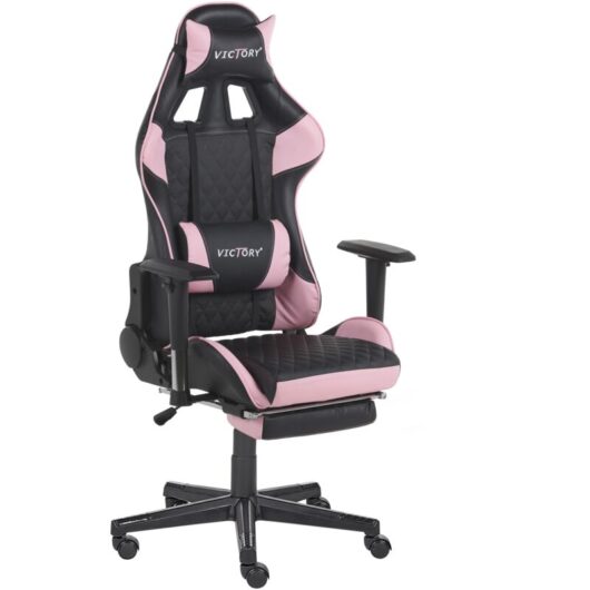 Beliani - Gaming Chair Ergonomic Footrest Adjustable Armrests Black and Pink Victory
