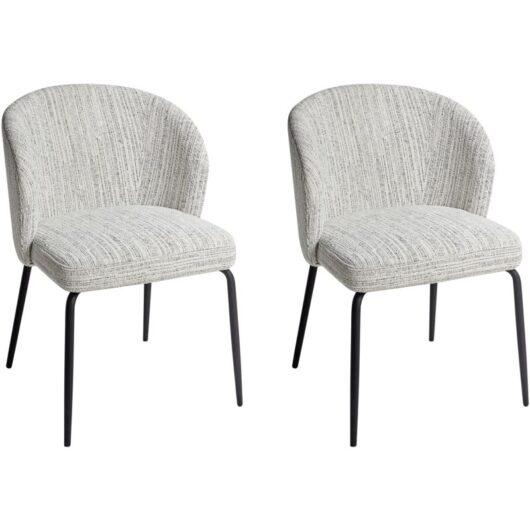 Beliani - Set of 2 Dining Chairs Fabric Upholstery Padded Seat Iron Legs White Zana