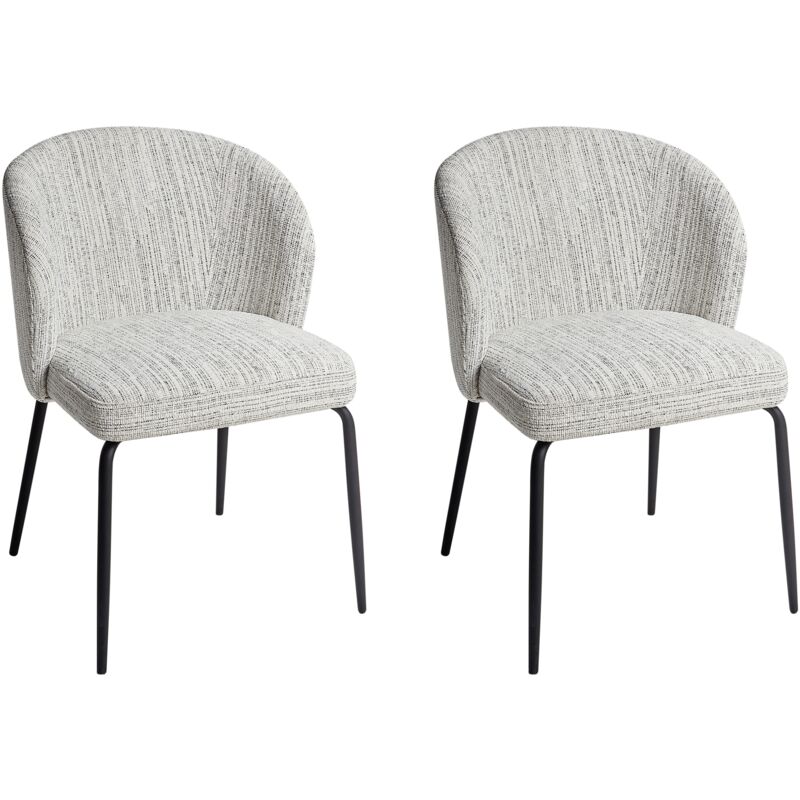 Beliani - Set of 2 Dining Chairs Fabric Upholstery Padded Seat Iron Legs White Zana