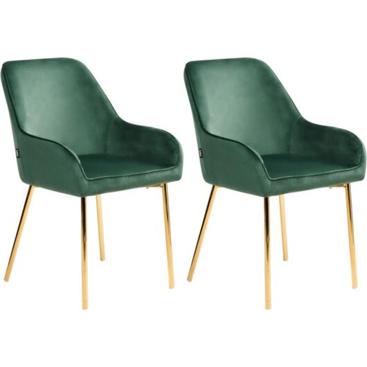 Beliani - Set of 2 Dining Chairs Green Velvet Fabric Gold Metal Legs Loverna