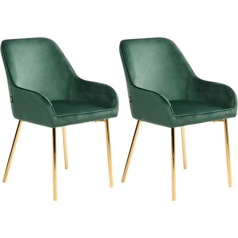 Beliani - Set of 2 Dining Chairs Green Velvet Fabric Gold Metal Legs Loverna