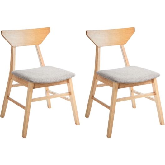 Beliani - Set of 2 Dining Chairs Padded Polyester Upholstered Seat Rubber Wood Backrest and Frame Dining Room Kitchen Light Brown and Taupe Hopkins