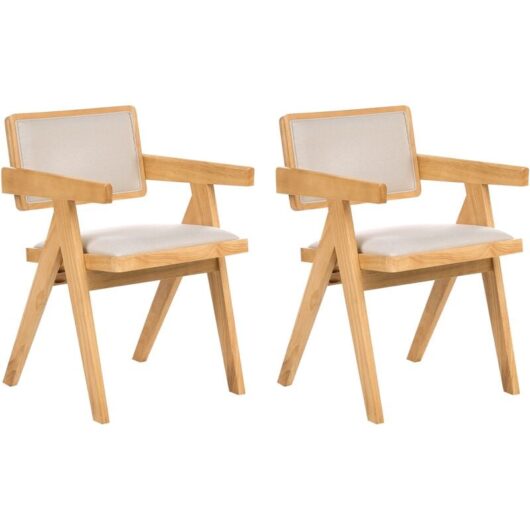 Beliani - Set of 2 Dining Chairs Seats and Backrests Polyester Upholstered Rubber Wood Frames Retro Style Dining Room Light Brown Carmody