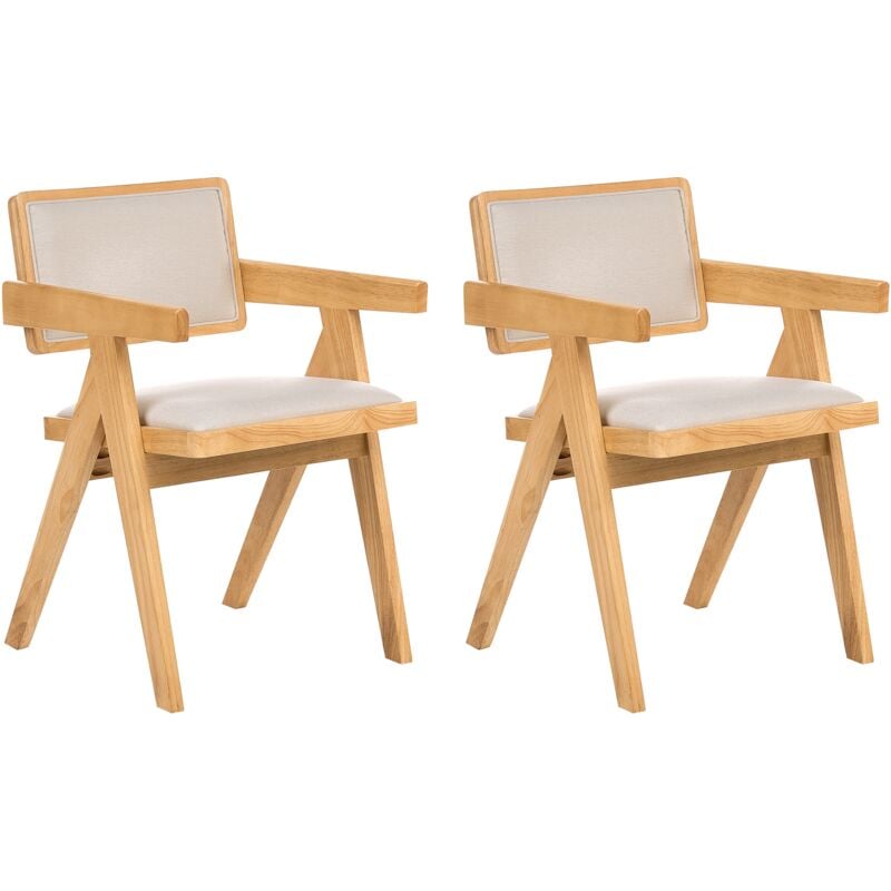 Beliani - Set of 2 Dining Chairs Seats and Backrests Polyester Upholstered Rubber Wood Frames Retro Style Dining Room Light Brown Carmody