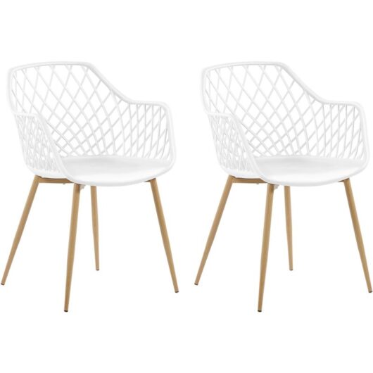 Beliani - Set of 2 Dining Chairs White Synthetic Seat Light Wood Metal Legs Nashua