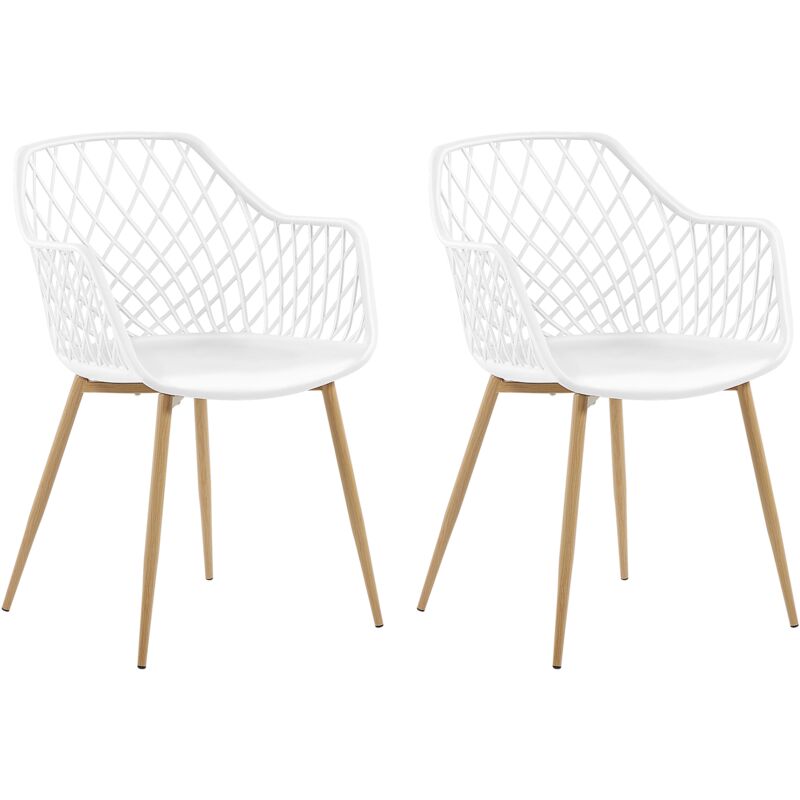 Beliani - Set of 2 Dining Chairs White Synthetic Seat Light Wood Metal Legs Nashua