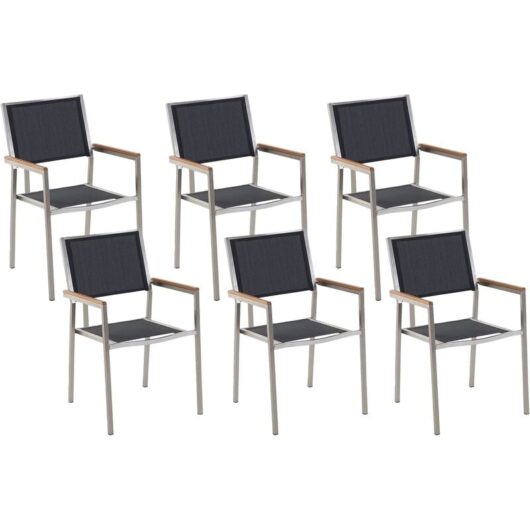 Beliani - Set of 6 Modern Outdoor Garden Dining Chairs Fabric Steel Frame Black Grosseto