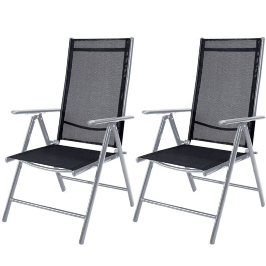 Bern High Backed Folding Aluminium Garden Chairs Weatherproof 8-way Adjustable Reclining Backrest with Armrests Lightweight 120 kg Load Capacity