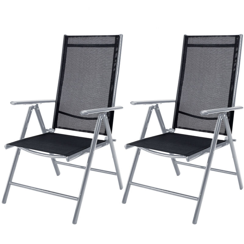 Bern High Backed Folding Aluminium Garden Chairs Weatherproof 8-way Adjustable Reclining Backrest with Armrests Lightweight 120 kg Load Capacity