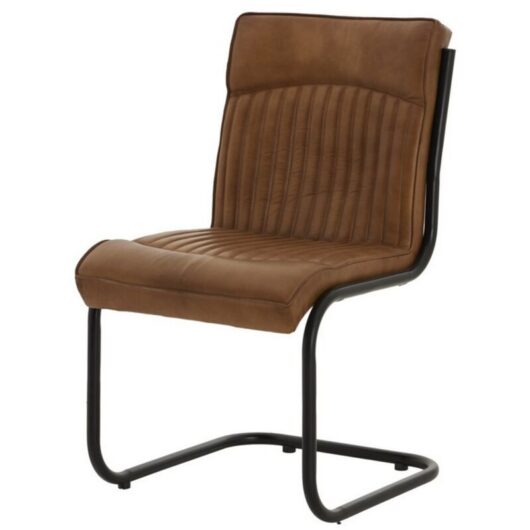 Billy Leather Dining Chair - Metal - L60 x W50 x H91 cm - Brown