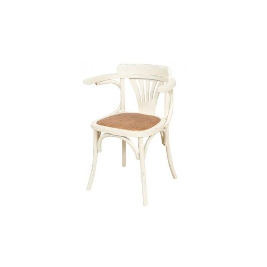 Biscottini - Chair with armrests 76x44x42 cm Ash wood kitchen chairs Antique white wood and rattan dining room chairs Living room armchair