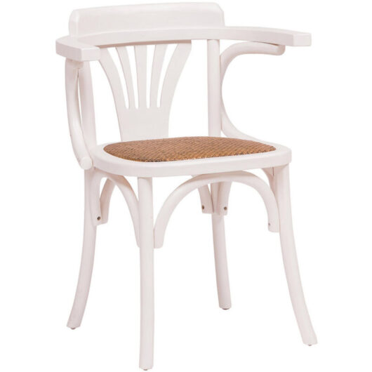 Biscottini - Chair with armrests 76x44x42 cm Kitchen chairs wood ash Dining room chairs wood and rattan white finish Living room armchair