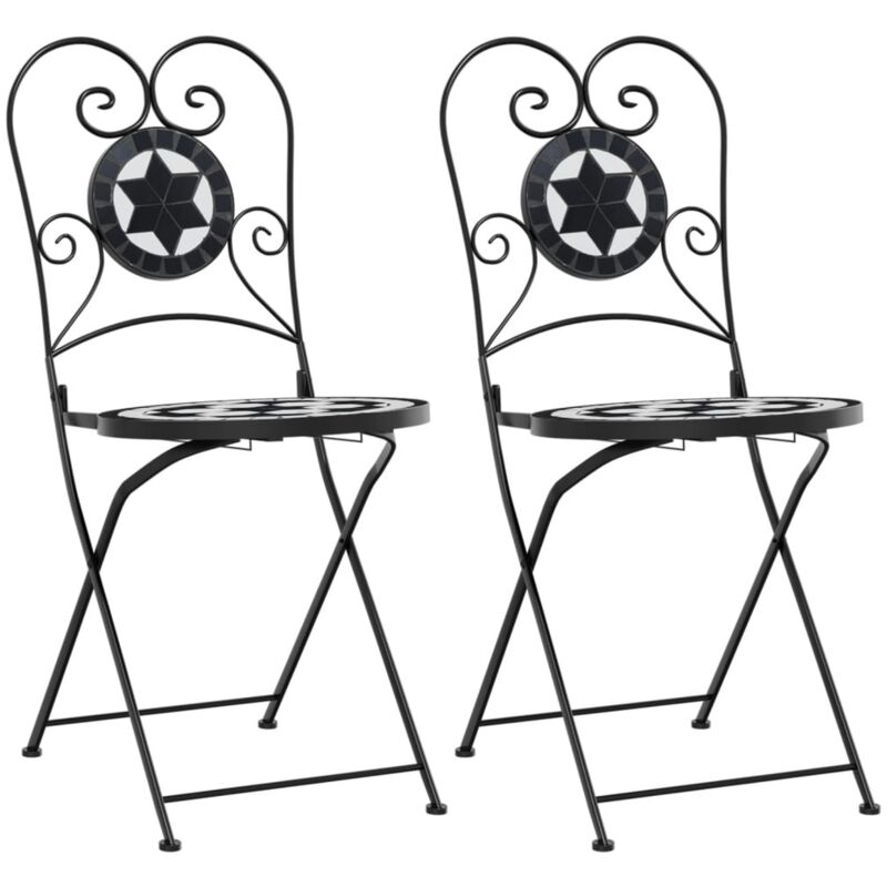 Bistro Chairs Foldable 2 pcs Black and White Ceramic Vidaxl