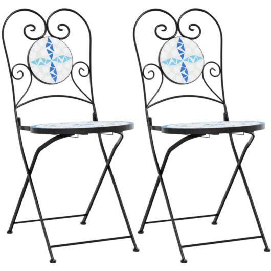 Bistro Chairs Foldable 2 pcs Blue and White Ceramic Vidaxl