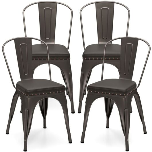 COSTWAY Metal Dining Chair Set of 4 Indoor Stackable Kitchen Chairs-Gun Grey