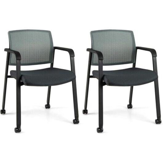COSTWAY Waiting Room Chairs Set of 2 Stackable Office Guest Mesh Chairs-Grey
