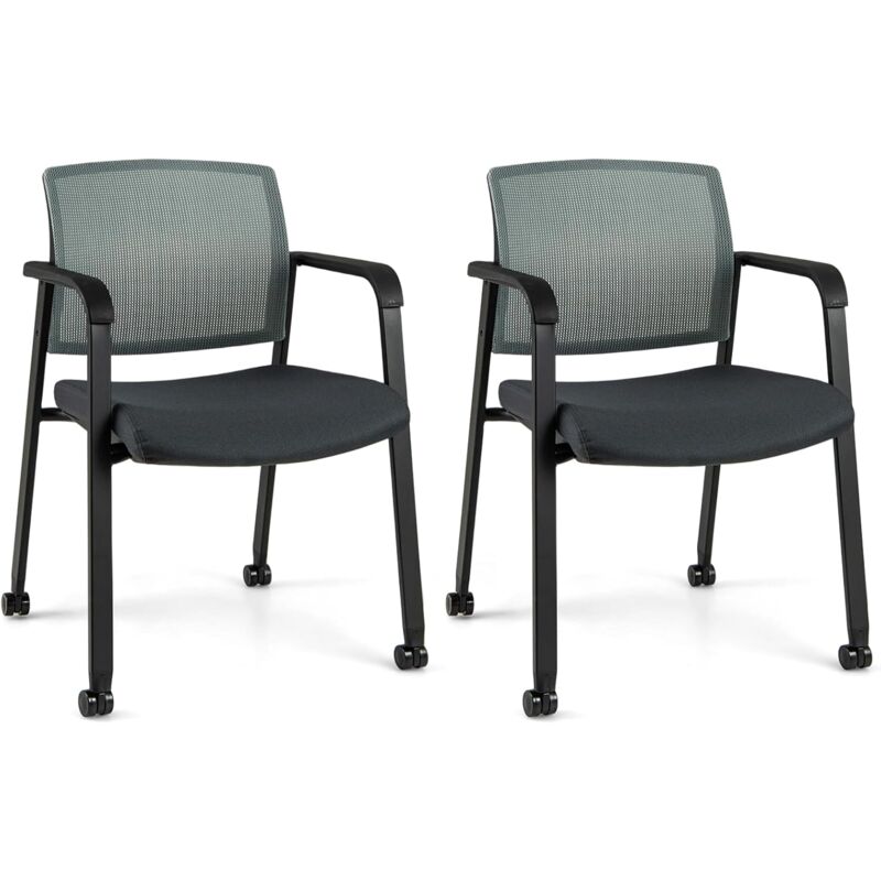 COSTWAY Waiting Room Chairs Set of 2 Stackable Office Guest Mesh Chairs-Grey