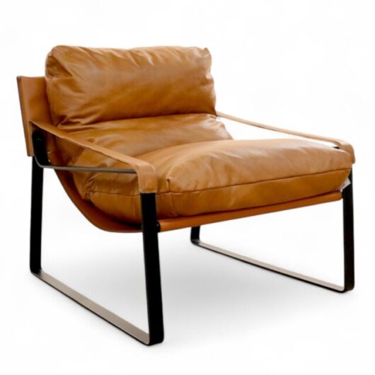 Dainton Modern Leather Lounge Chair Caramel Tan Sleek Comfort Meets Timeless Style