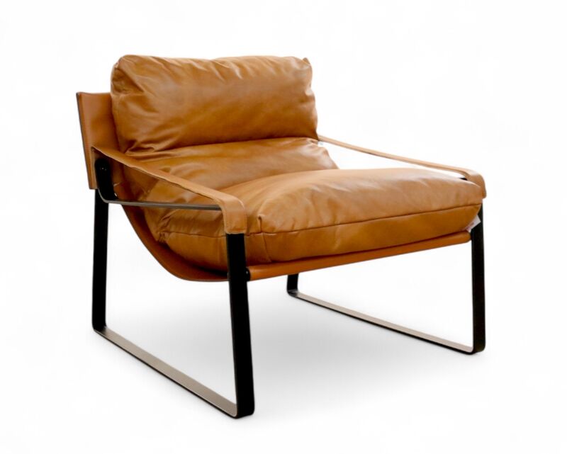 Dainton Modern Leather Lounge Chair Caramel Tan Sleek Comfort Meets Timeless Style