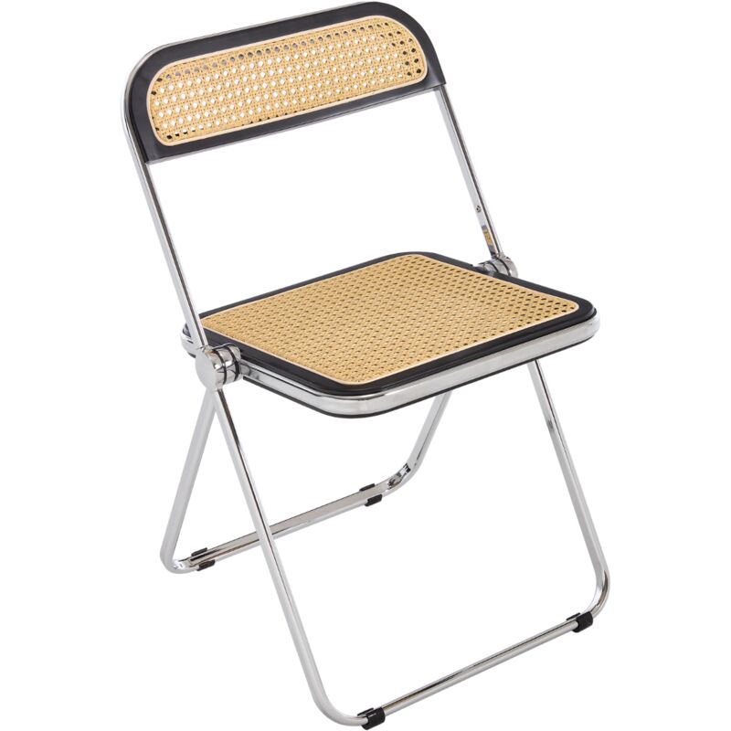 Dining Chair in Rattan Backrest Folding Chair with Metal Frame for Kitchen Living Room Restaurant, Beige, Wahson