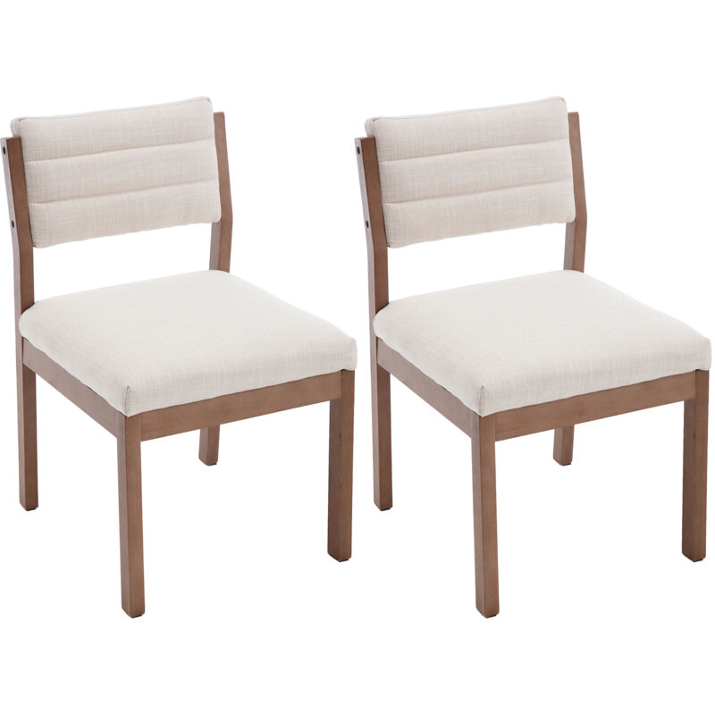 Dining Chairs Set of 2 Upholstered in Linen Mid-century Chairs Comfortable Padded with Wood Legs for Home Kitchen, Beige, Wahson