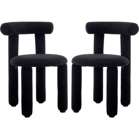 Dining Chairs Set of 2 in Faux Fur Upholstered Modern Leisure Chairs for Kitchen Living Room Restaurant Cafe, Black, Wahson