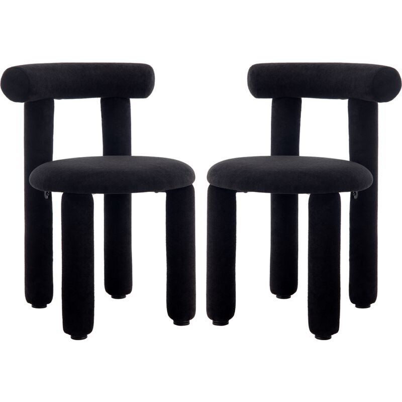 Dining Chairs Set of 2 in Faux Fur Upholstered Modern Leisure Chairs for Kitchen Living Room Restaurant Cafe, Black, Wahson