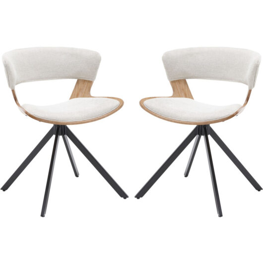 Dining Chairs Set of 2 in Linen Padded Side Chairs with Hollow Curved Back Swivel Kitchen Leisure Chairs for Home Living Room, Beige, Wahson