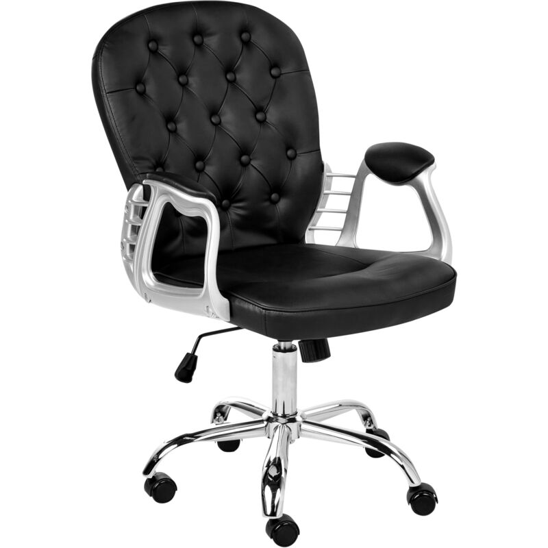 Faux Leather Office Chair Black Swivel Adjustable Buttoned Backrest Princess