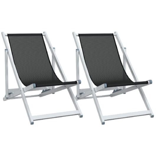 Folding Beach Chairs 2 pcs Black Aluminium and Textilene Vidaxl