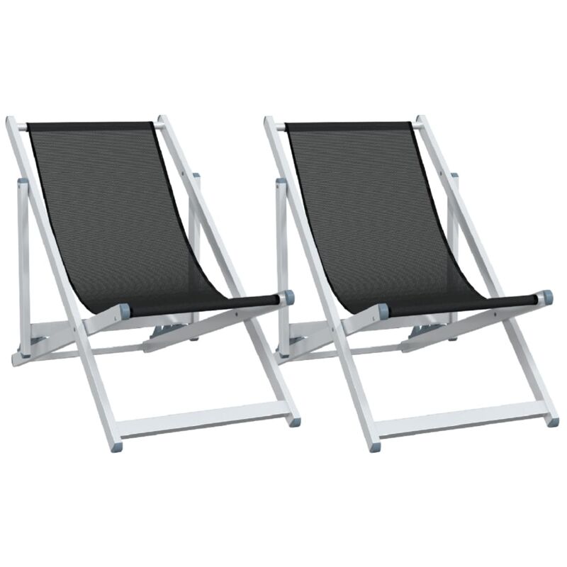 Folding Beach Chairs 2 pcs Black Aluminium and Textilene Vidaxl