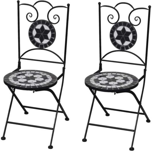 Folding Bistro Chairs 2 pcs Ceramic Black and White Vidaxl