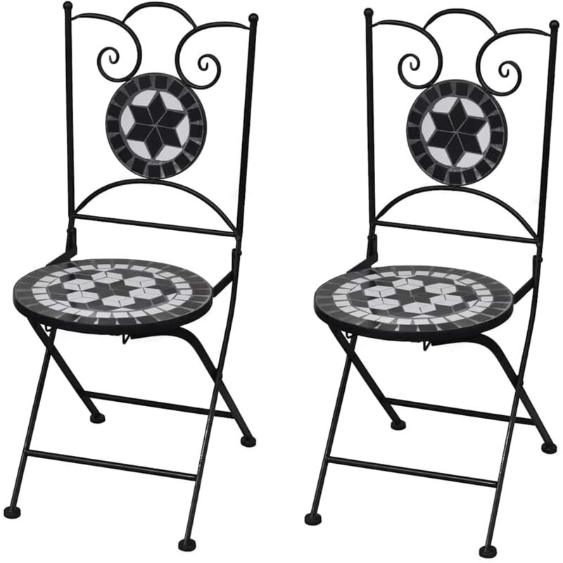 Folding Bistro Chairs 2 pcs Ceramic Black and White Vidaxl