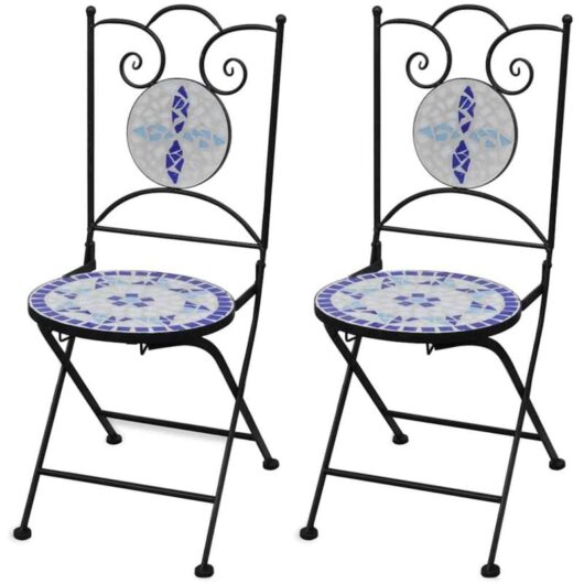Folding Bistro Chairs 2 pcs Ceramic Blue and White Vidaxl