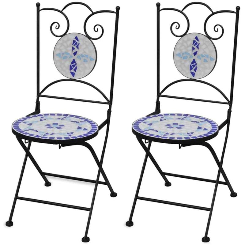 Folding Bistro Chairs 2 pcs Ceramic Blue and White Vidaxl
