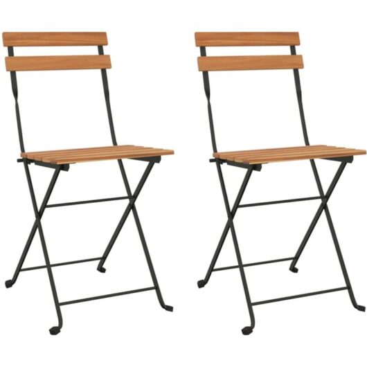Folding Bistro Chairs 2 pcs Solid Wood Teak and Steel Vidaxl
