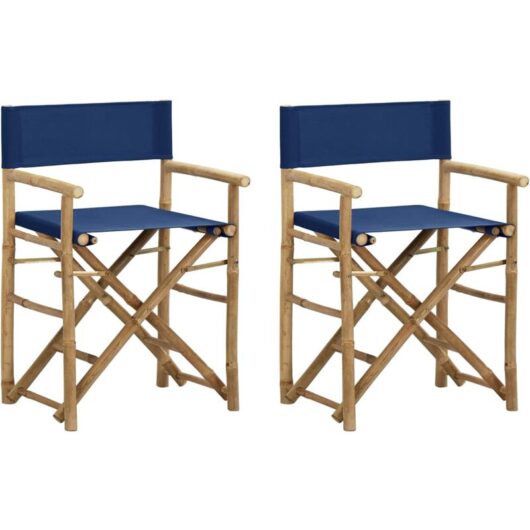 Folding Director's Chairs 2 pcs Blue Bamboo and Fabric Vidaxl