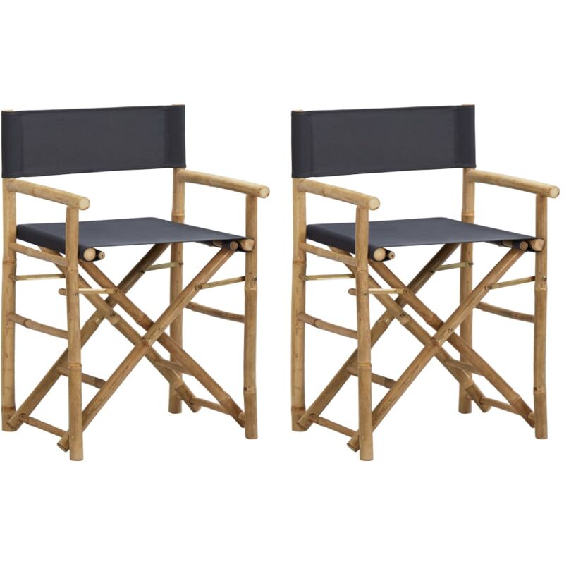 Folding Director's Chairs 2 pcs Dark Grey Bamboo and Fabric Vidaxl