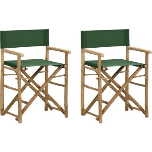 Folding Director's Chairs 2 pcs Green Bamboo and Fabric Vidaxl