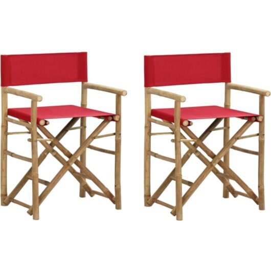 Folding Director's Chairs 2 pcs Red Bamboo and Fabric Vidaxl
