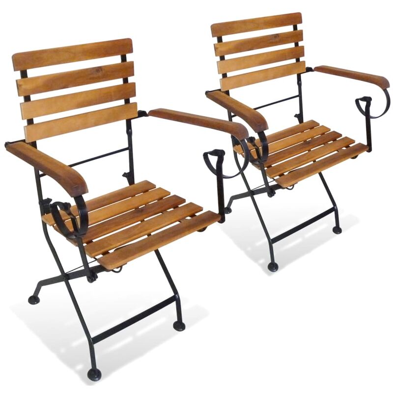 Folding Garden Chairs 2 pcs Steel and Solid Acacia Wood Vidaxl