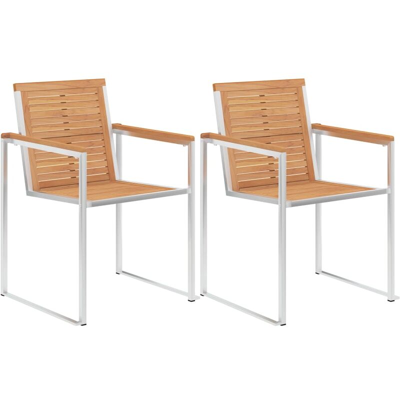 Garden Chairs 2 pcs Solid Teak Wood and Stainless Steel Vidaxl
