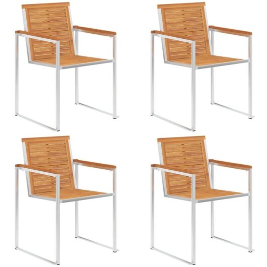 Garden Chairs 4 pcs Solid Acacia Wood and Stainless Steel Vidaxl