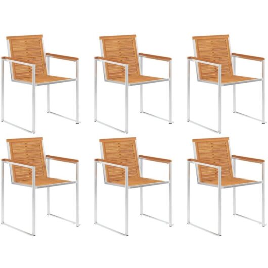 Garden Chairs 6 pcs Solid Acacia Wood and Stainless Steel Vidaxl